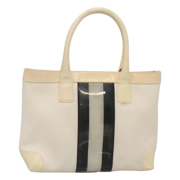 GUCCI Sherry Line Hand Bag Canvas White Black - Picture 1 of 12